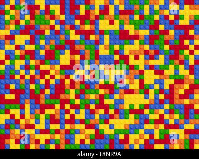Plastic constructor seamless pattern. Color abstract background blocks plate flat design. Stock Vector