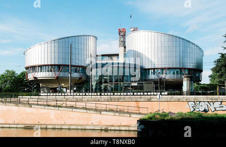 Strasbourg, France - May 19, 2017: Modern European Court of Human rights in Strasbourg modern building with clear blue sky and some scattered clouds Stock Photo