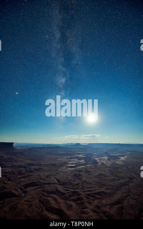 night sky with moon over Canyonlands National Park, Island in the Sky , Moab, Utah, USA, North America Stock Photo