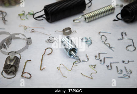 Various types of flexible compression, tension and torsion springs Stock Photo