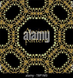 Geometrical abstract vector seamless art deco pattern from gold hand drawn elements, Eskimo ethnic ornaments, lacy zig-zag stripes. Textile fantasy Stock Vector