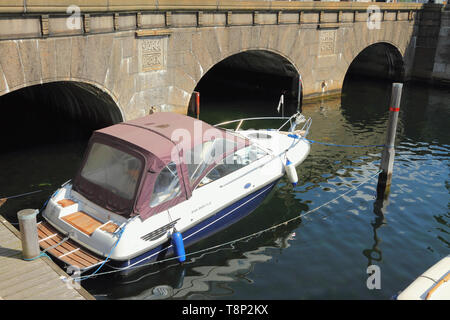 Copenhagen, Denmark - Jun 09, 2012: Boat and Storm Bridge Stock Photo