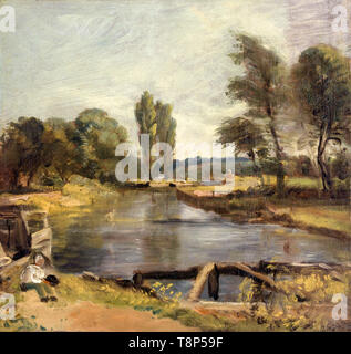 Flatford Lock, painting by John Constable, c. 1810 Stock Photo