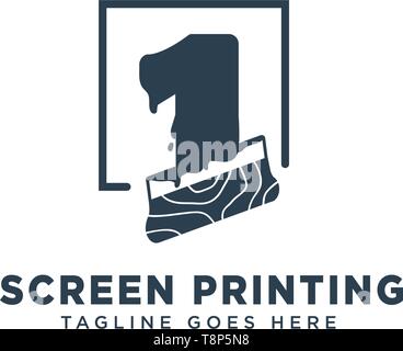 screen printing logo design concept vector illustration - vector Stock Vector