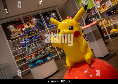 New York / USA - MAY 10 2019: The flagship New York Official Nintendo Store on the launch day of the Pokémon Detective Pikachu (2019) movie Stock Photo