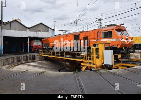 Lokomotivdepot with diesel and electric locomotives on 31.03.2019 in Souk Ahras - Algeria. | usage worldwide Stock Photo