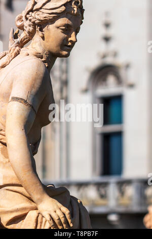 Hamadryad, a 17th century statue, is seen from the side, on the Biltmore Estate in Asheville, NC, USA Stock Photo