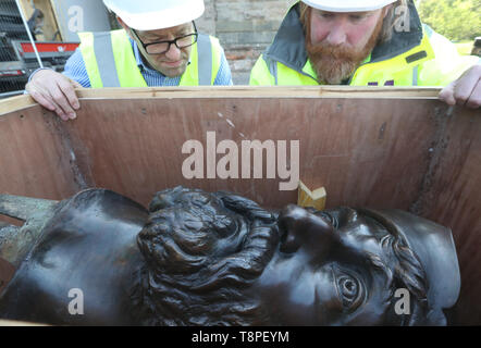 The head of the bronze statue of William Wallace which is being returned to the National Monument in Stirling after undergoing vital restoration work. Stock Photo