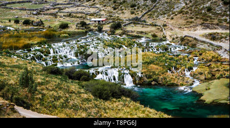 Beautiful waterfalls on Canete river in Nor Yauyos-Cochas Landscape Reserve, Yauyos province, Peru, South America Stock Photo
