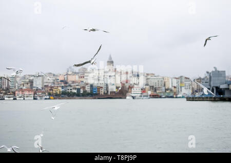 Amazing view of Galata Tower landmark in Istanbul, the capital of Turkey. Post card view. Istandul, January 2019 Stock Photo