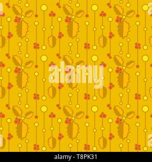 Seamless christmas pattern with colored holly leaves. Flat vector ornament for textile, wrapping paper, prints, fabric, wallpaper, web etc. Stock Vector