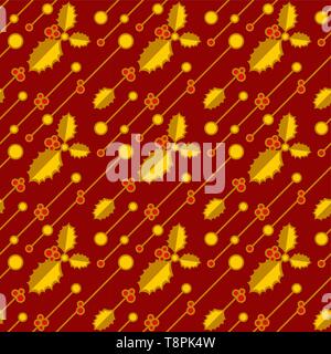 Seamless christmas pattern with colored holly leaves. Flat vector ornament for textile, wrapping paper, prints, fabric, wallpaper, web etc. Stock Vector