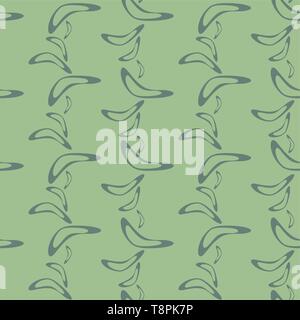 Simple seamless pattern with hand drawn flying boomerangs. Soft design in pale shades for textile, wrapping paper, prints, fabric, wallpaper, web etc. Stock Vector