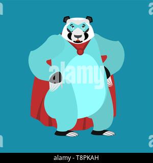 Panda superhero. Super Chinese bear in mask and raincoat. Strong Animal Stock Vector