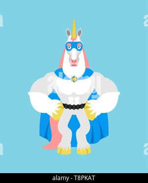 Unicorn superhero. Super Magic horse in mask and raincoat. Strong animal Stock Vector