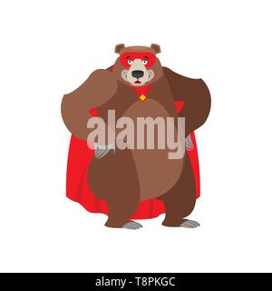 Bear superhero. Super Grizzly in mask and raincoat. Strong beast Stock Vector