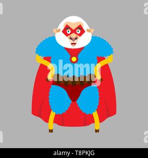 Sheep superhero. Super Ewe in mask and raincoat. Strong Farm animal Stock Vector