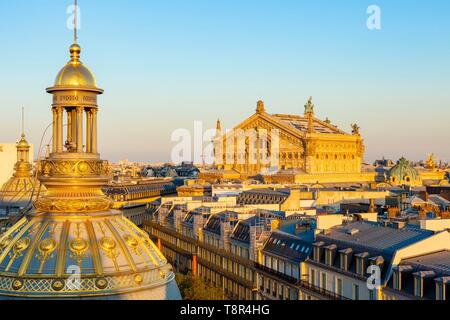 France, Paris, the Opera Garnier and the cupola of the Grand Magasin le Printemps Stock Photo