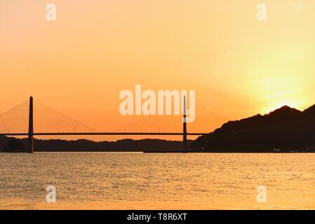 Silhouette of Yobuko Bridge During Sunset Stock Photo