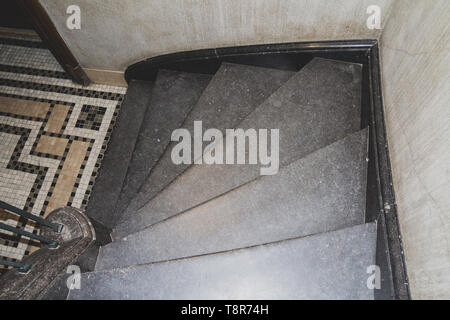 Old marble and iron stair seen from above Stock Photo
