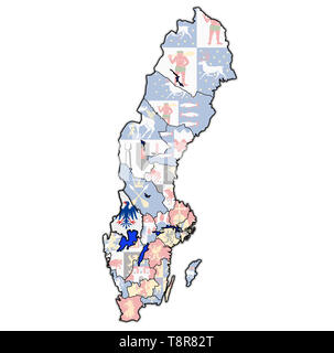 flag of Varmland county on map of administrative divisions of Sweden with clipping path Stock Photo