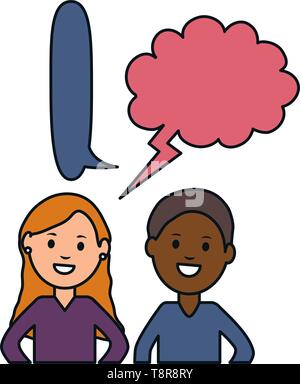 interracial couple with speech bubbles avatars characters vector illustration design Stock Vector