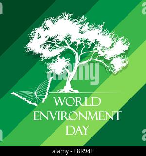 World Environment Day Poster with tree and butterfly. Vector illustration Stock Vector