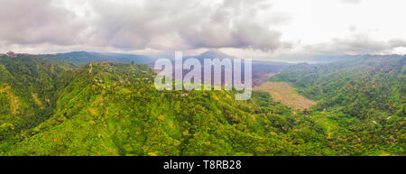 Beautiful Batur volcano, view from drone, panorama Stock Photo