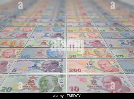3D Illustration of Various Turkish Lira Banknotes Stock Photo