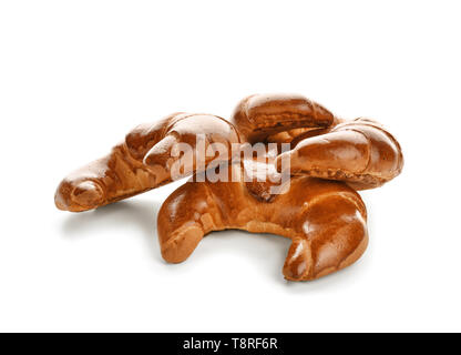 Tasty fresh crescent rolls on white background Stock Photo