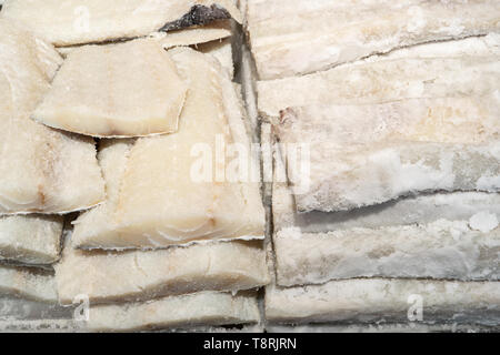 Dried salted cod at farmers market. Santiago de Compostela, Spain Stock Photo