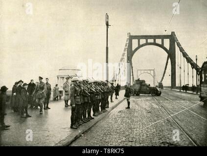 'The 18th Hussars Guarding a Bridge on the Rhine at Cologne', (1919). Creator: Unknown. Stock Photo