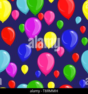 Festive seamless pattern with multicolored balloons on a dark blue background for wrapping paper. Stock Vector