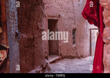 Traditional colorful clothes on the market, Morocco, Africa Stock Photo