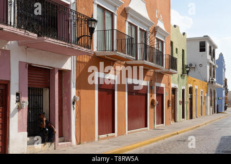 Campeche Mexico - UNESCO world heritage site, colourful buildings and street in the old town, Campeche Mexico Latin America Stock Photo