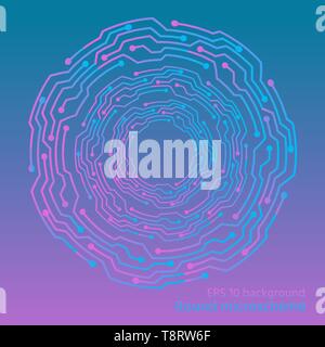 Micro scheme circuit shape computer technology, vector design IT thematic, future technologies  pint and web decorations, creative round frame Stock Vector