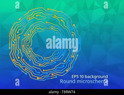 Micro scheme circuit shape computer technology, vector design IT thematic, future technologies  pint and web decorations, creative round frame Stock Vector
