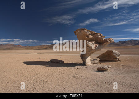 The Arbol de la Piedra 'Tree of Stone,' eroded rocks in the Salar de Uyuni, Bolivia Stock Photo