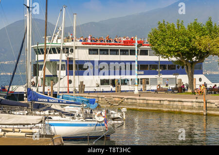 garda lake del ferry harbour italy riva docked torri benaco alamy sailing boats september alto trentino adige