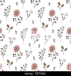 Seamless pattern with flowers. Vector doodle texture with blooming chamomiles and cornflowers. Stock Vector