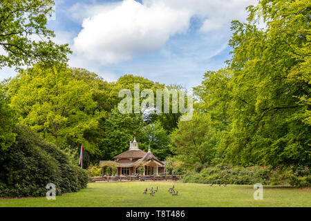 View on the tea Pavilion ( English Tudor-Gothic style), a former Royal hunting lodge, in Park De Horsten, Wassenaar, South Holland, The Netherlands. Stock Photo