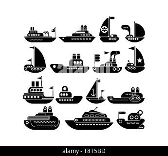 Black Ship vector icons isolated on a white background. Set of design elements. Stock Vector