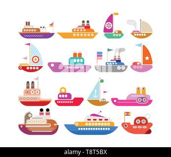 Colorful Ship vector icons isolated on a white background. Set of design elements. Stock Vector