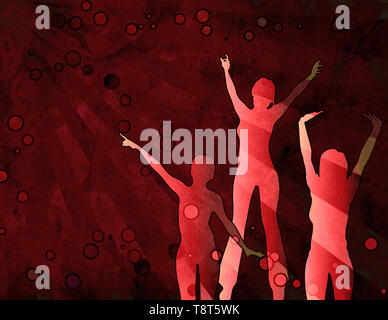 Pop art background. Dancing women silhouettes Stock Photo