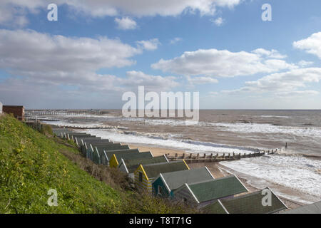 Beach huts along the seafront at Southwold, Suffolk, England Stock Photo