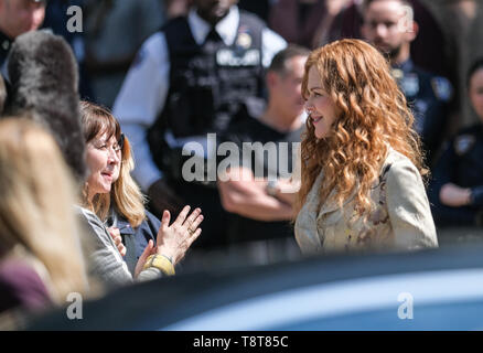 Nicole Kidman, Hugh Grant and Donald Sutherland on the set of the 'The Undoing'  Featuring: Nicole Kidman Where: Manhattan, New York, United States When: 13 Apr 2019 Credit: TNYF/WENN.com Stock Photo