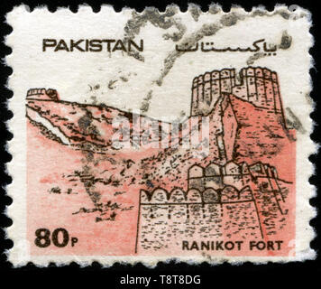 Postage stamp from Pakistan in the Forts of Pakistan series issued in 1986 Stock Photo