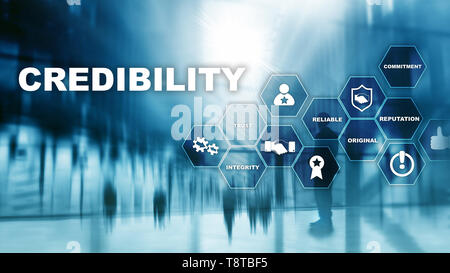 Corporate credibility improvement concept. Multiple exposure, mixed media background Stock Photo