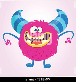 Happy cartoon monster troll. Vector Halloween pink monster character illustration Stock Vector
