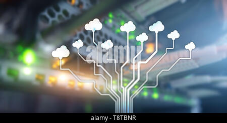 Cloud Information Computing Technology concept. Conceptual banner on server rack background. Stock Photo